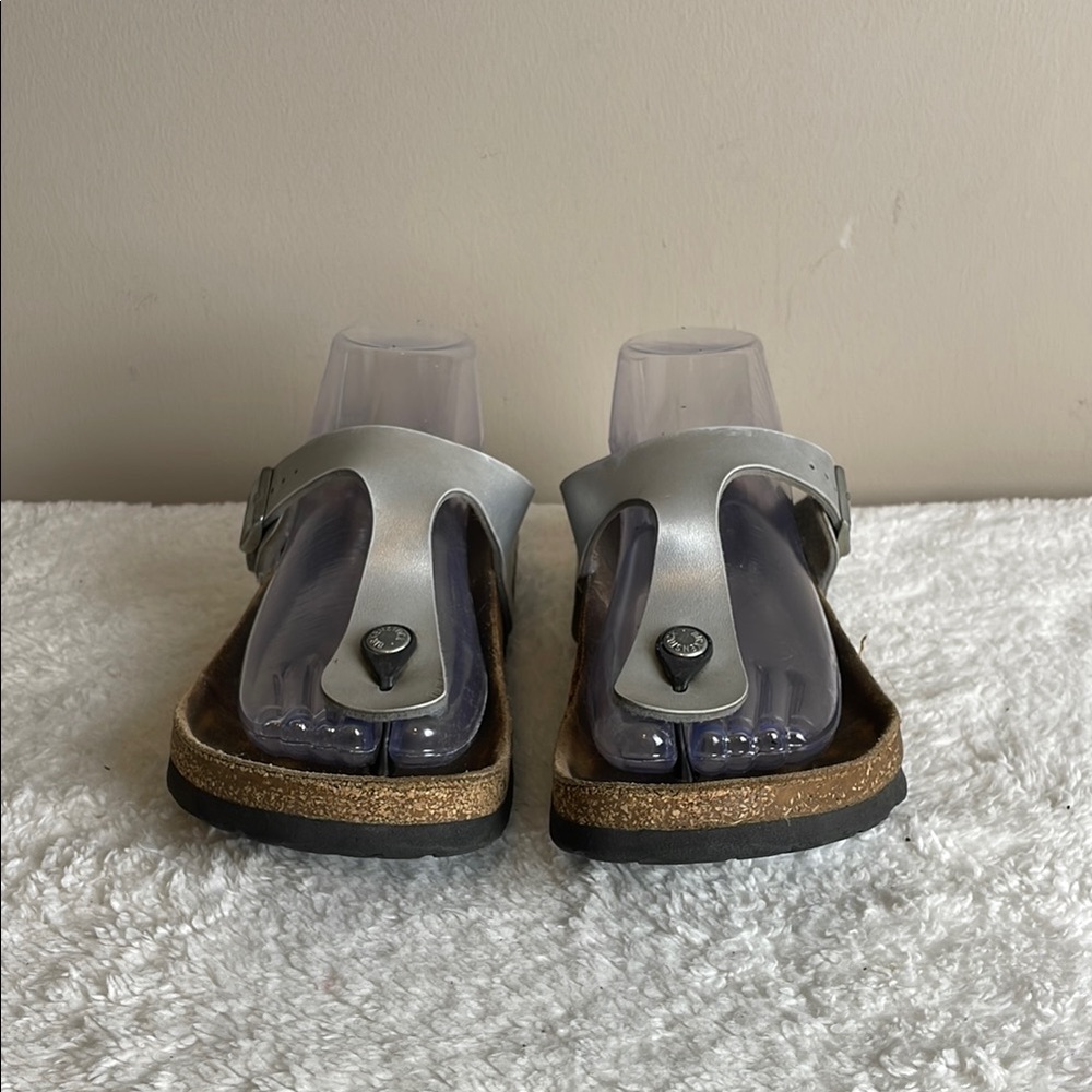 Birkenstock Gizeh Thong Comfort Beach Slide On Silver Metallic Women's 9 Casual